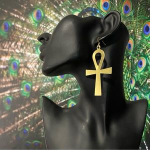 Beautiful Raw Brass Ankh Earrings